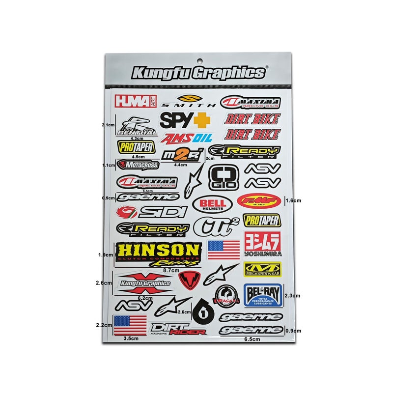 Kungfu Graphics Micro Sponsor Logo Racing Sticker Sheet Universal (7.2X 10.2 inch), White, MSS (7) - Image 1